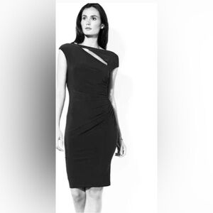 Lauren Ralph Lauren black asymmetrical slit cutout sleeveless ruched dress 8